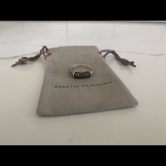 David Yurman Narrow Pave Metro Ring in Sterling Silver & Black Diamonds - Picture 8 of 13